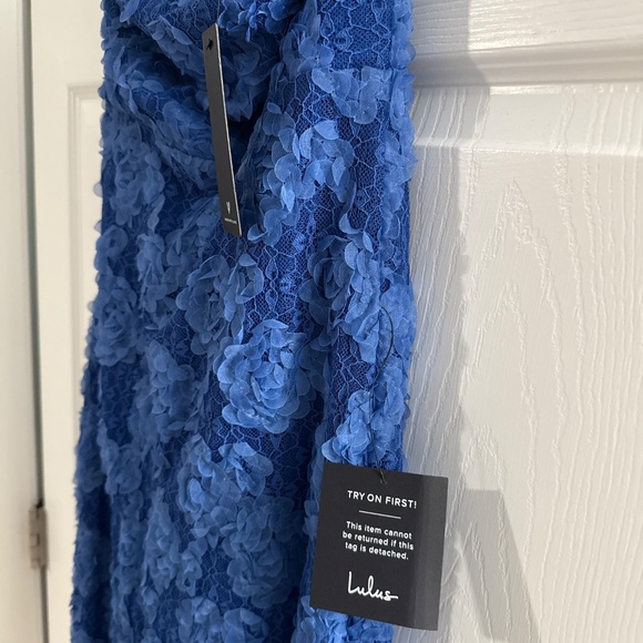 Lulus Flawless Perfection Blue Floral Applique Strapless Midi Dress - Size M - Picture 3 of 3
